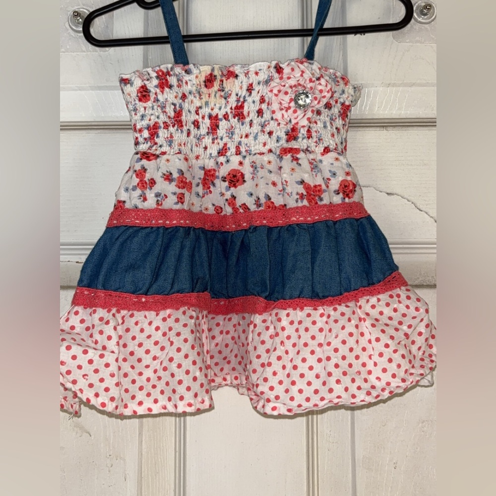 Little Lass White and Pink Floral Polka Dot Dress